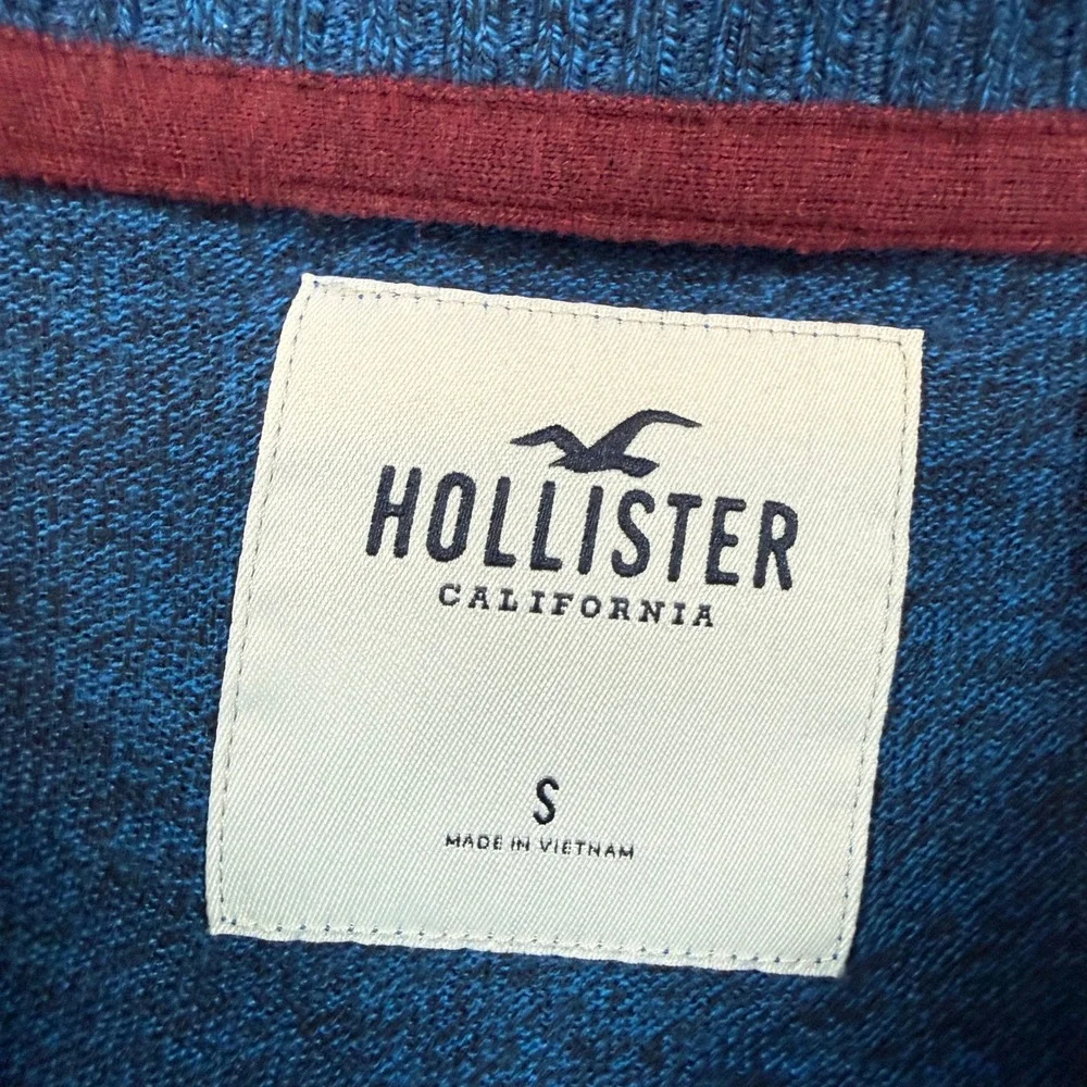 Hollister Sweater Mens Small Blue‎ Marl Embroidered Logo Pullover Casual Y2K